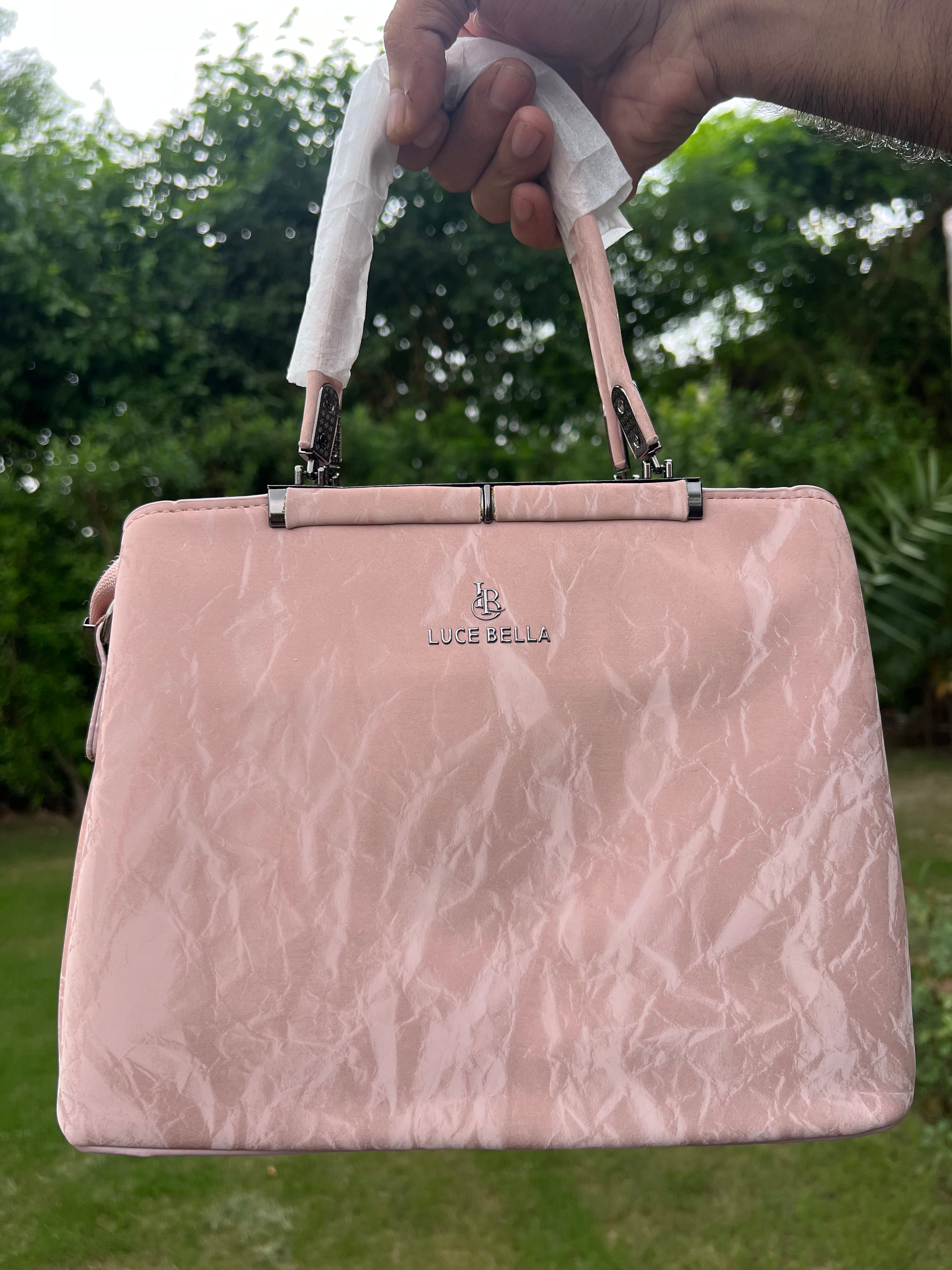 Premium Quality Pink Glossy Handbag – Chic Top Handle Bag for Women