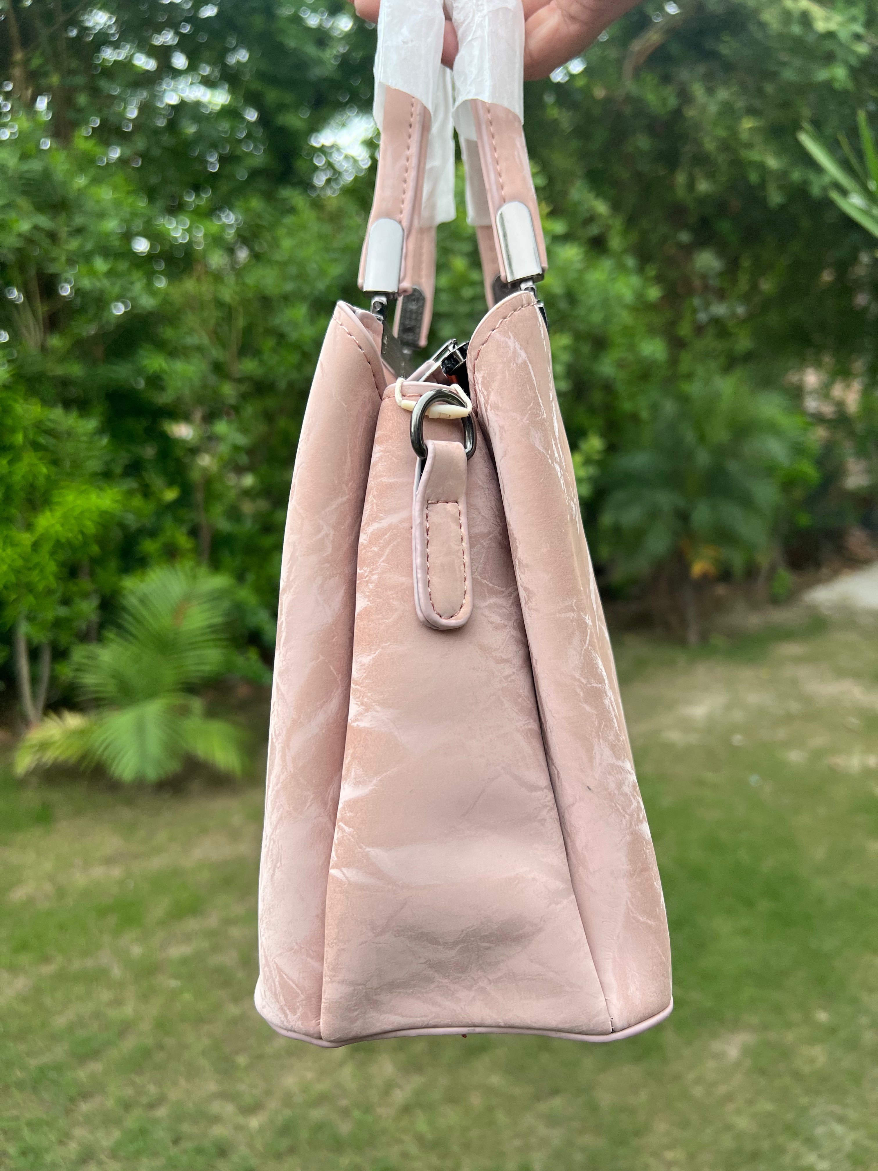 Premium Quality Pink Glossy Handbag – Chic Top Handle Bag for Women