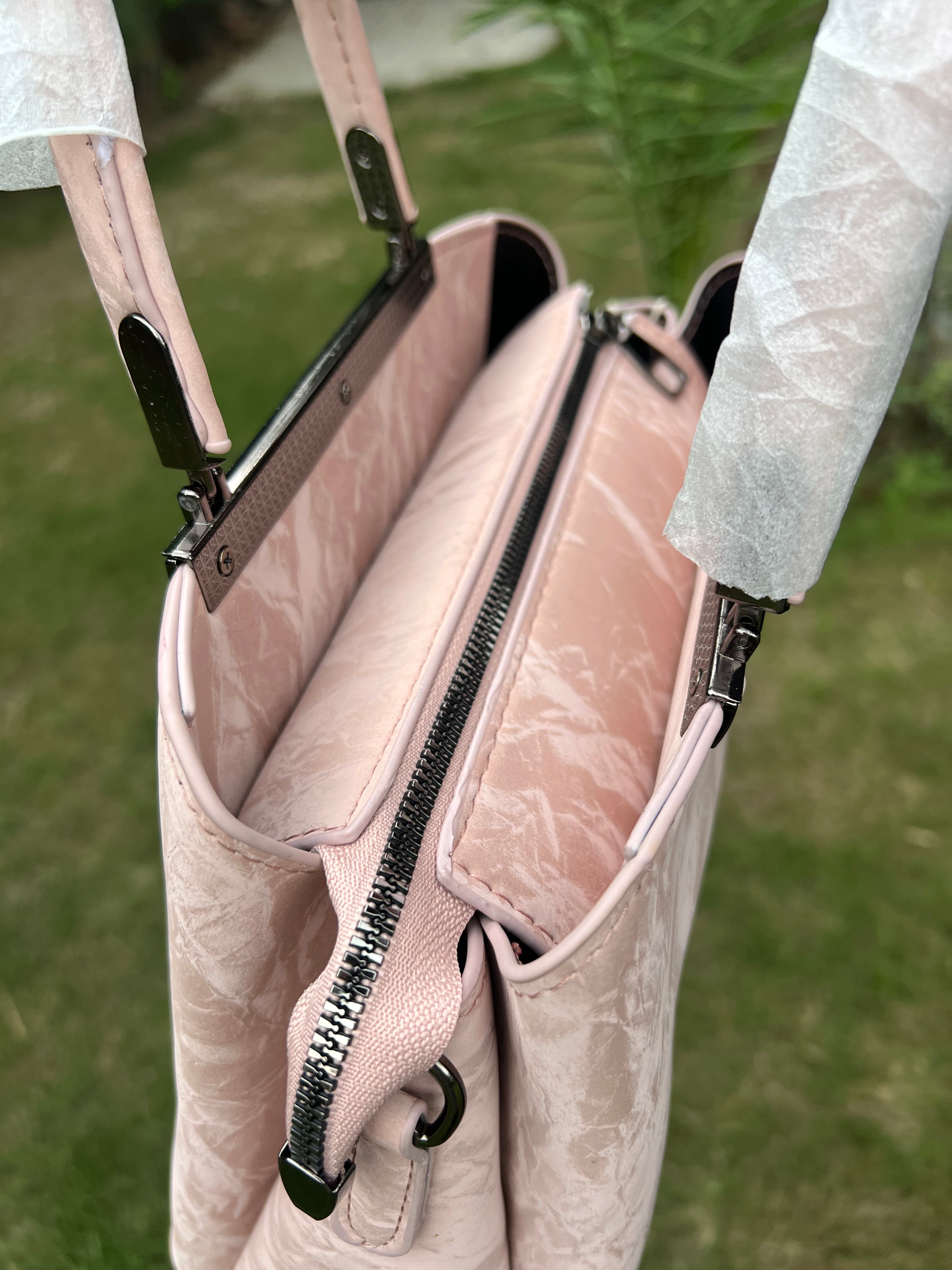 Premium Quality Pink Glossy Handbag – Chic Top Handle Bag for Women