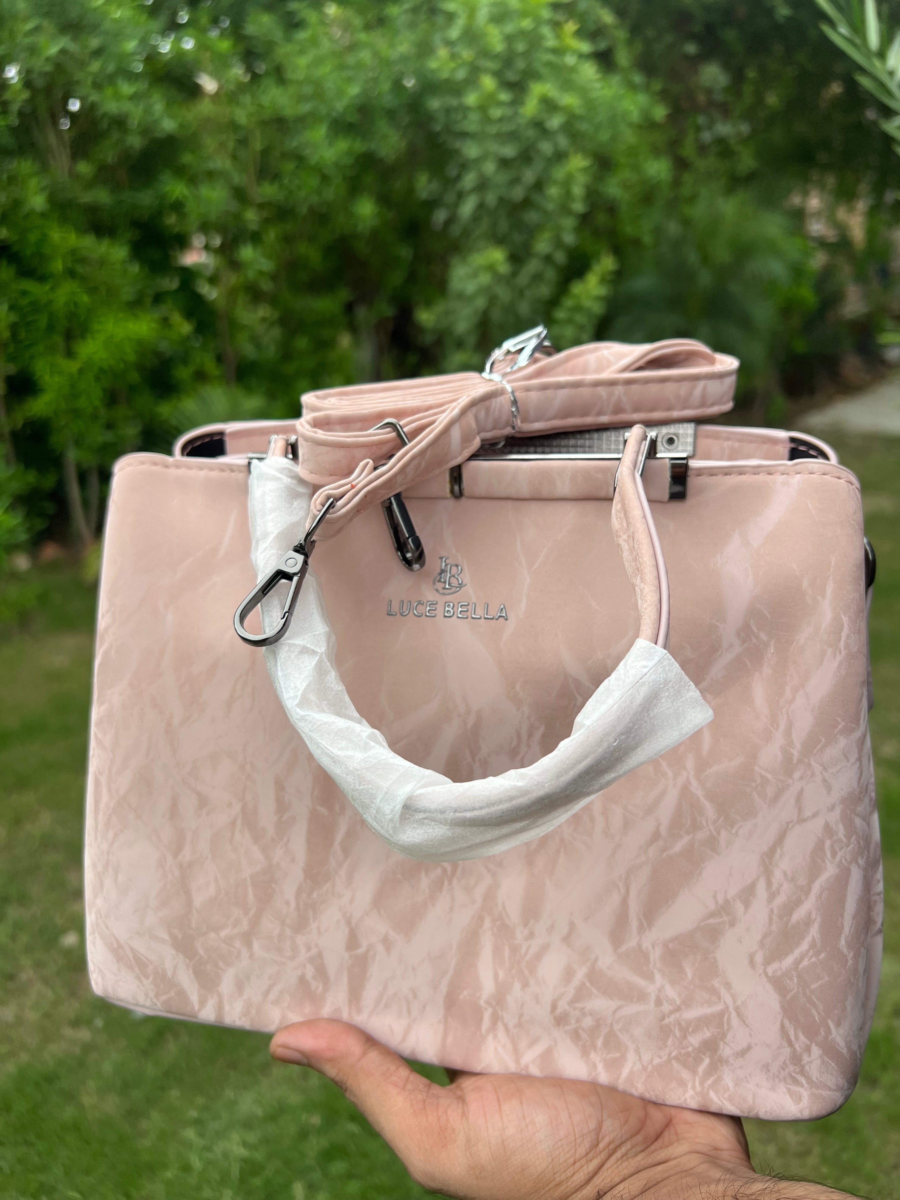 Premium Quality Pink Glossy Handbag – Chic Top Handle Bag for Women