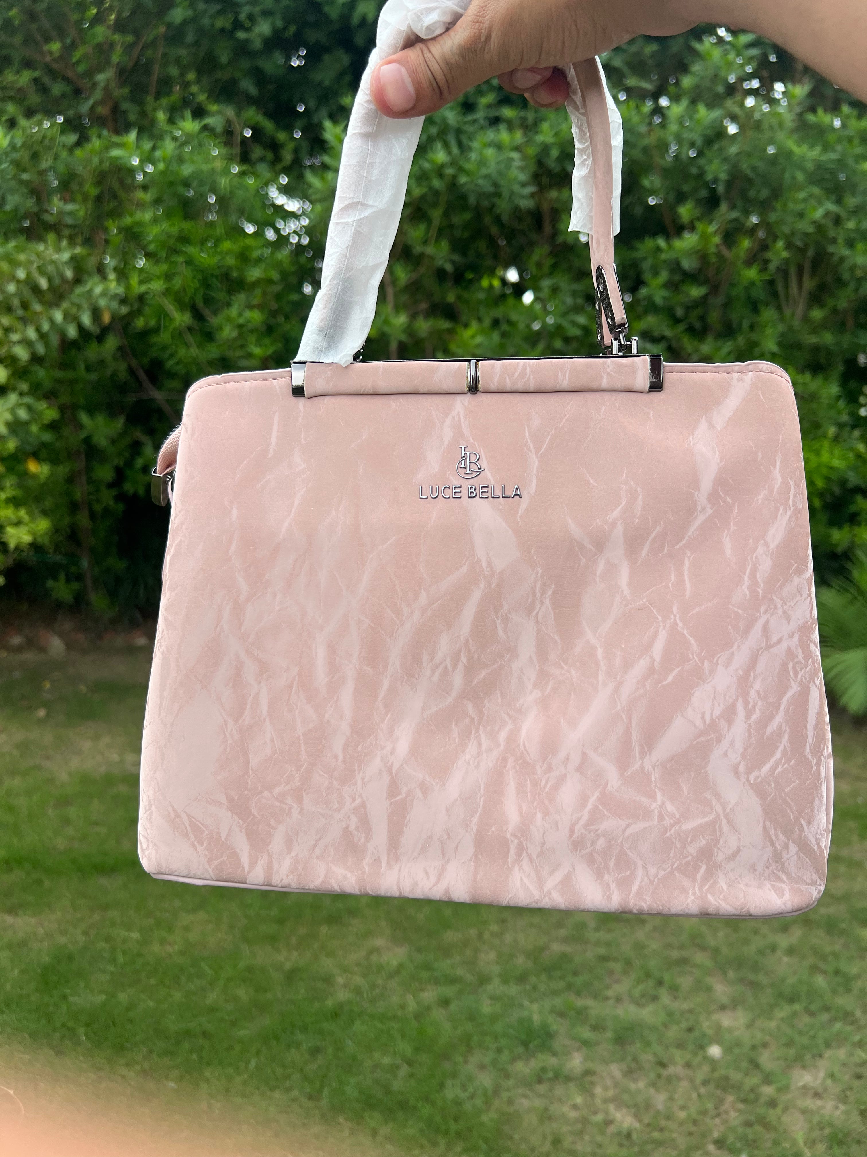 Premium Quality Pink Glossy Handbag – Chic Top Handle Bag for Women