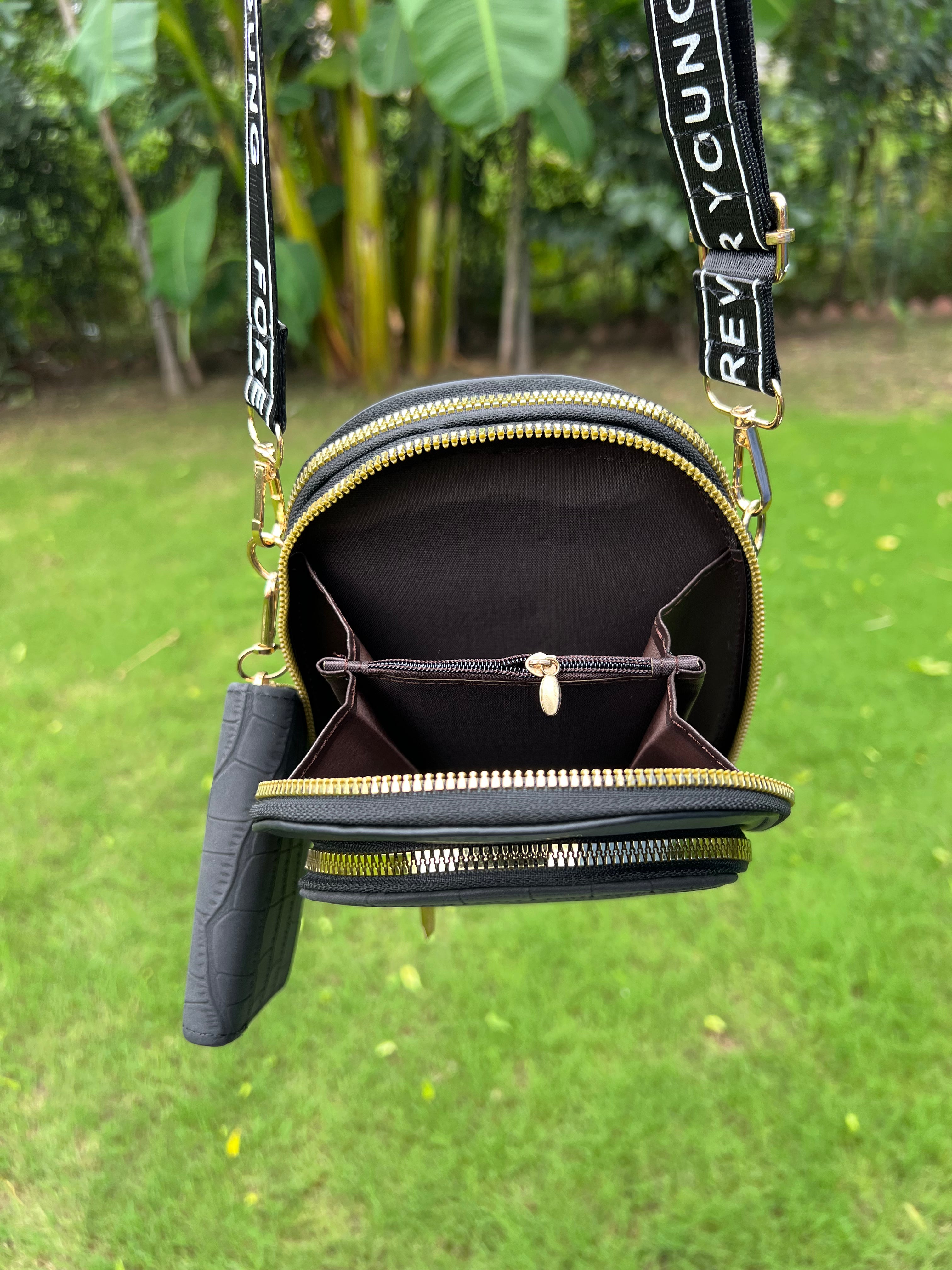 Forever Young Black Crossbody Bag with Detachable Mini Wallet