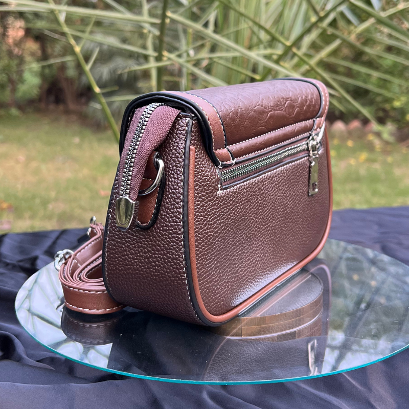 Textured Brown Crossbody Sling Bag