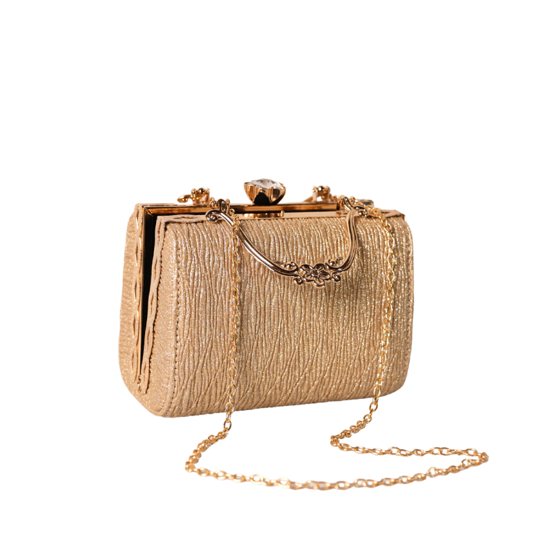Elegant Gold Chain Clutch – Luxury Evening Handbag