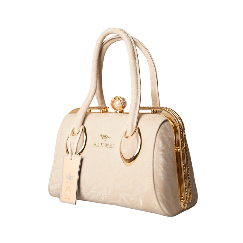 Elegant Cream Top Handle Handbag with Gold Detailing