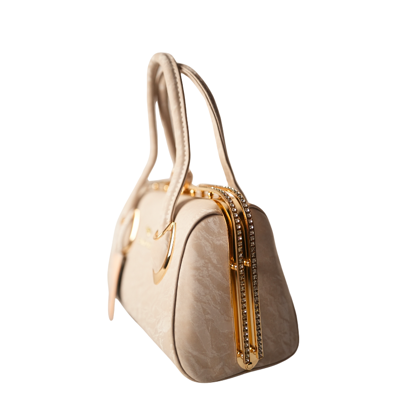 Elegant Cream Top Handle Handbag with Gold Detailing