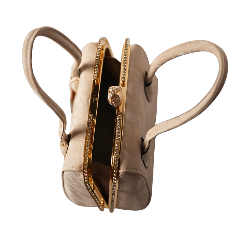 Elegant Cream Top Handle Handbag with Gold Detailing