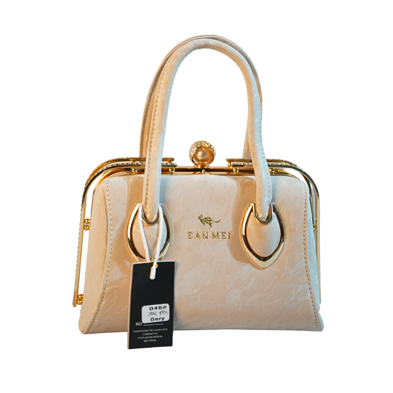 Elegant Cream Top Handle Handbag with Gold Detailing